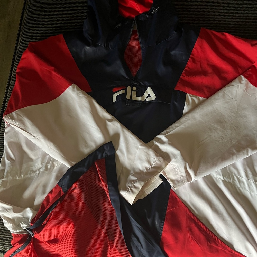 Fila pull over windbreaker with hood worn several times